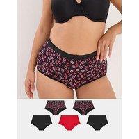 Yours Curve 5 Pack Kiss Print Full Brief - Black