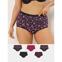 Yours Curve 5 Pack Floral Full Briefs Berry - Black