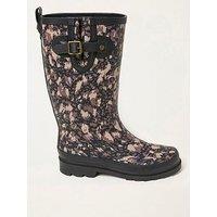 Fatface Tall Animal Print Boot - Black