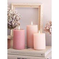 Lights4Fun Truglow Blush Pink Ribbed Led Pillar Candle Trio