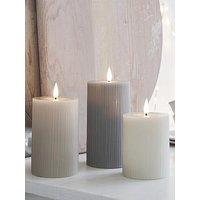 Lights4Fun Truglow Grey Ribbed Led Pillar Candle Trio