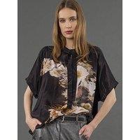 Religion Lola Oversized Floral Placement Blouse - Black