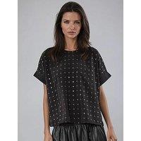 Religion Mila Short Sleeved Sequin Flower Top - Black