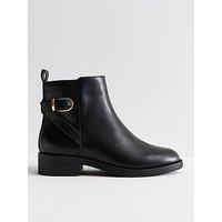 New Look Wide Fit Faux Leather Buckle Detail Ankle Boots - Black