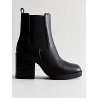New Look Black Faux Leather Chunky Heel Chelsea Boots