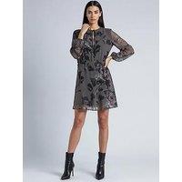 Religion Aida Short Mini Floral Print Tie Waist Shift Dress - Grey