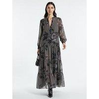 Religion Stephanie Tiered Floral Print Maxi Boho Dress - Grey