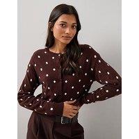 The Very Collection Polka Dot Knitted Cardigan - Chocolate