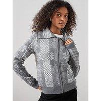 The Very Collection Zip Through Checked Knitted Jacket - Grey