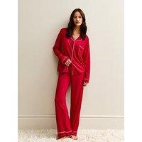 New Look Contrast Trim Revere Collar Pyjama Set - Red
