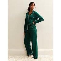 New Look Contrast Trim Revere Collar Pyjama Set - Green