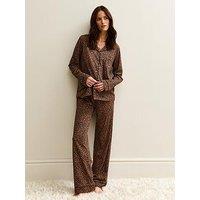 New Look Leopard Print Jersey Revere Collar Pyjama Set - Print