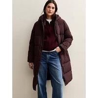 New Look Tiered Longline Puffer Jacket - Burgundy