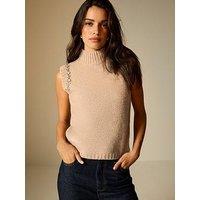 New Look Camel Diamante Embellished Midweight Knit Vest