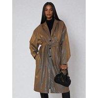 Religion Grace Oversized Faux Leather Belted Mac - Natural