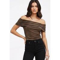 Religion Luna Off The Shoulder Lurex Top - Brown