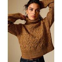 New Look Tan Cable Knit Roll Neck Jumper