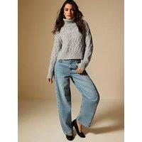 New Look Grey Cable Knit Roll Neck Jumper