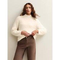 New Look White Fluffy Ribbed High Neck Jumper