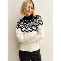New Look Cream Fairisle Pattern Cable Knit Jumper
