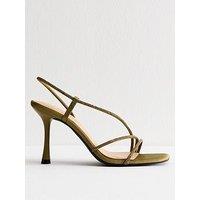 New Look Olive Green Asymmetric Strap Stiletto Heel Sandals