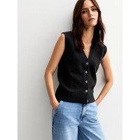 New Look Black Button Up Knit Waistcoat