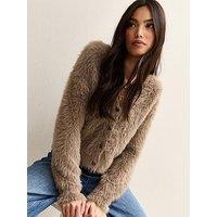 New Look Camel Super Fluffy Button Up Cardigan