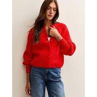 New Look Ribbed Knit Raglan Sleeve Cardigan - Red