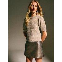 New Look Fluffy Sparkle Knit Short Sleeve Jumper - Gold