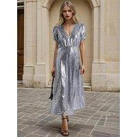 Religion Naomi Sequin Puff Sleeve Tea Dress - Metallic