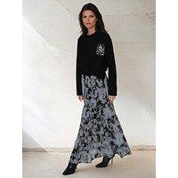 Religion Citrine Tiered Abstract Maxi Skirt - Black