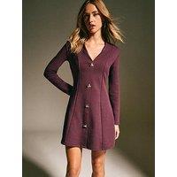 New Look Dark Burgundy Buttoned Stretch Jersey Mini Dress