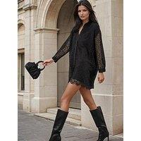 Religion Miki Mini Intricate Lace Tunic Dress - Black