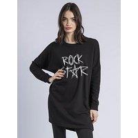 Religion Flora Embroidered Slogan Sweat Tunic Dress - Black