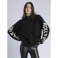 Religion Phoebe Zip Through Slogan Sleeve Cardigan - Black