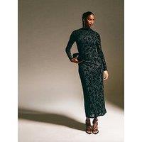 New Look Black Velvet Floral Devore Long Sleeve Midi Dress