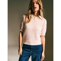New Look Mid Pink Fluffy Sparkle Knit Short Sleeve Jumper