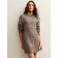 New Look Mink Cable Knit Crew Mini Dress