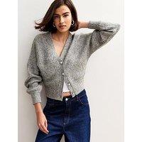 New Look Grey Metallic Knit Batwing Sleeve Cardigan