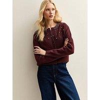 New Look Dark Burgundy Diamant&Eacute; Embellished Cardigan