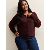New Look Knit Collared Cardigan - Curves Dark Burgundy