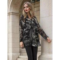 Religion Zoe Oversized Floral Monochrome Long Line Shirt - Black