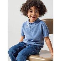 The Very Collection Boys Knitted Short Sleeve Polo Shirt - Blue