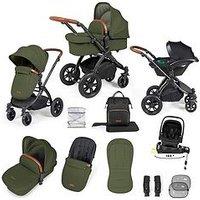 Ickle Bubba Stomp Luxe 12 Piece Travel System With I-Size Nimbus Car Seat & Spin Isofix Base - Black / Woodland / Tan