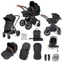 Ickle Bubba Stomp Luxe 12 Piece Travel System With I-Size Nimbus Car Seat & Spin Isofix Base - Black / Midnight / Tan