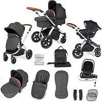 Ickle Bubba Stomp Luxe 12 Piece Travel System With I-Size Nimbus Car Seat & Spin Isofix Base - Silver / Charcoal Grey / Tan