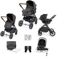 Ickle Bubba Cosmo 9 Piece Travel System With I-Size Nimbus Car Seat & Spin Isofix Base - Black / Graphite Grey / Tan