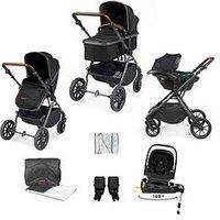 Ickle Bubba Cosmo 9 Piece Travel System With I-Size Nimbus Car Seat & Spin Isofix Base - Gunmetal / Black / Tan