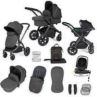 Ickle Bubba Stomp Luxe 12 Piece Travel System With I-Size Nimbus Car Seat & Spin Isofix Base - Black / Charcoal Grey / Black