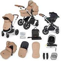Ickle Bubba Stomp Luxe 12 Piece Travel System With I-Size Nimbus Car Seat & Spin Isofix Base - Silver / Desert / Tan